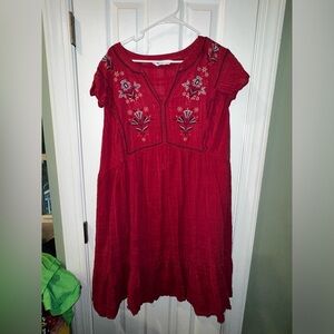 Plus Sonoma red dress with floral embroidery
